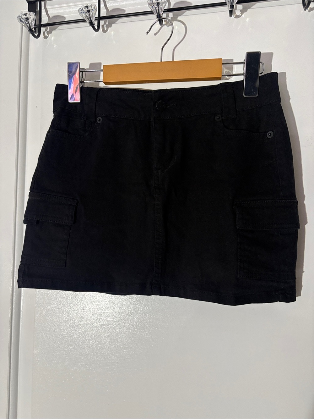 Black Cargo Mini Skirt